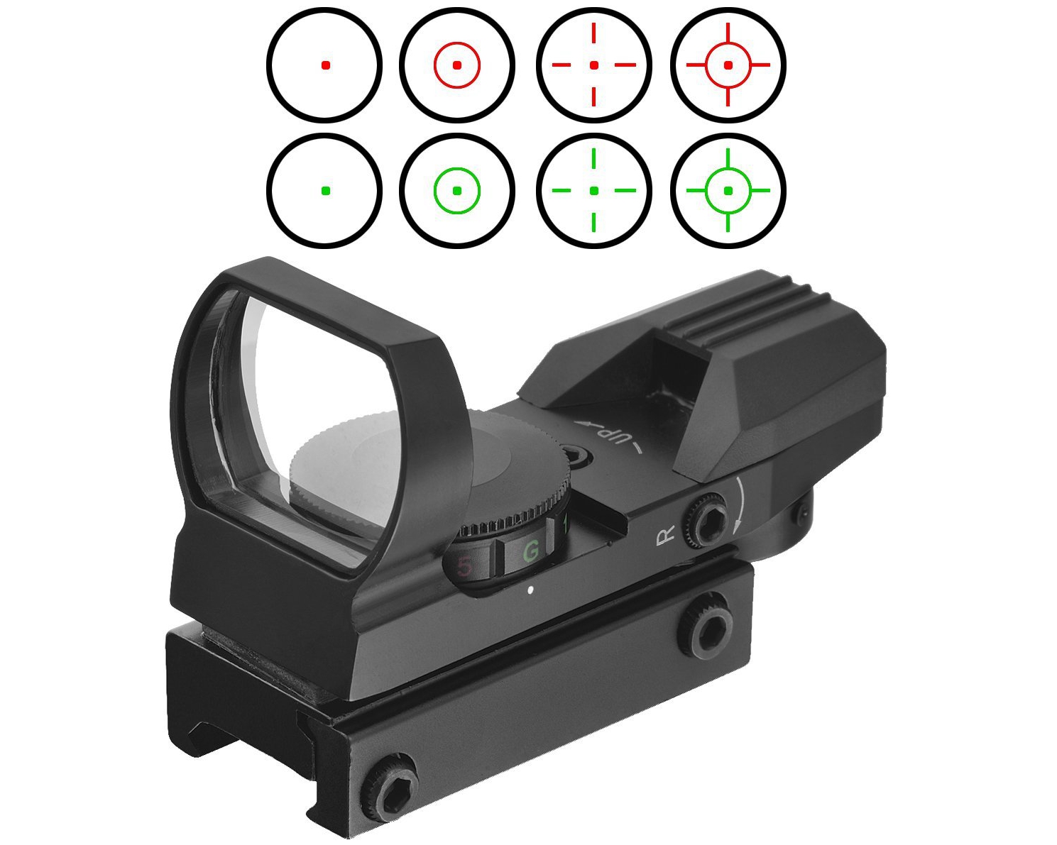 Tactical 4 Reticle Red Dot Open Sight Rail Mount